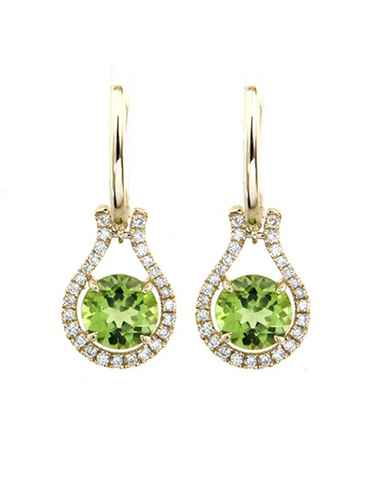 Peridot Earrings - 14ct Yellow Gold Peridot and Diamond Earrings - 786908