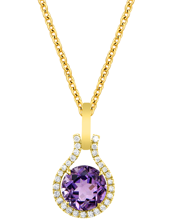 Amethyst Pendant - 14ct White Gold Amethyst and Diamond Pendant - 786910