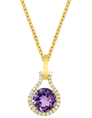 Amethyst Pendant - 14ct White Gold Amethyst and Diamond Pendant - 786910