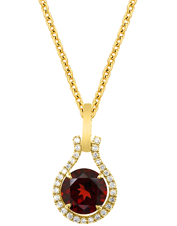 Garnet Pendant - 14ct Yellow Gold Garnet and Diamond Pendant - 786911