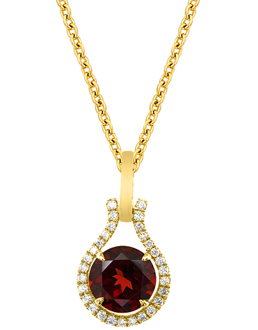 Garnet Pendant - 14ct Yellow Gold Garnet and Diamond Pendant - 786911