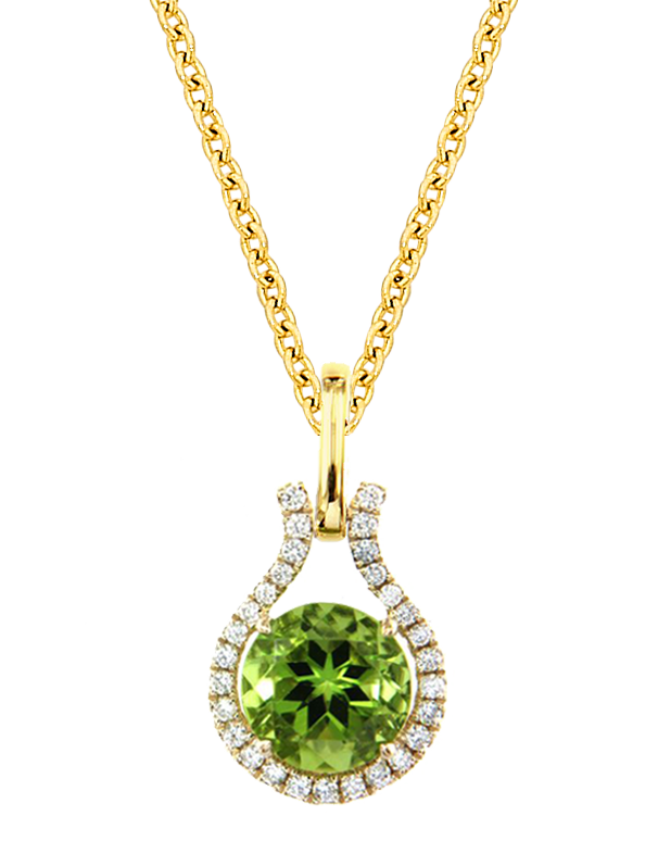 Peridot Pendant - 14ct Yellow Gold Peridot and Diamond Pendant - 786912