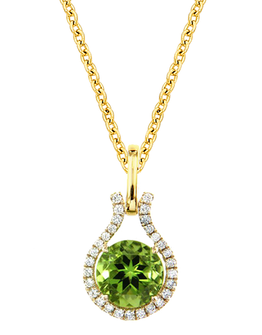 Peridot Pendant - 14ct Yellow Gold Peridot and Diamond Pendant - 786912
