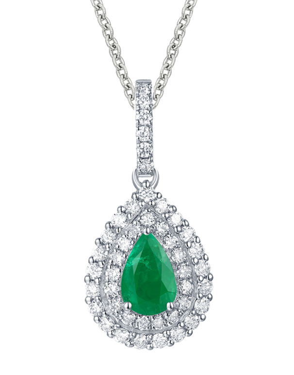 Emerald Pendant - 14ct White Gold Emerald & Diamond Pendant - 786932