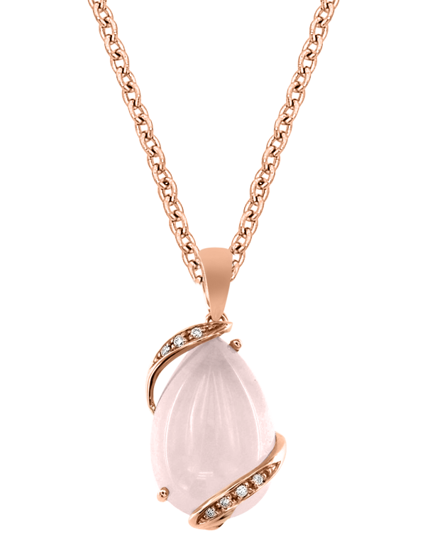 Rose Quartz Pendant - 14ct Rose Gold Rose Quartz and Diamond Pendant - 786944