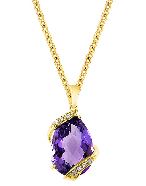 Amethyst Pendant - 14ct Yellow Gold Amethyst and Diamond Pendant - 786948