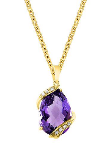 Amethyst Pendant - 14ct Yellow Gold Amethyst and Diamond Pendant - 786948
