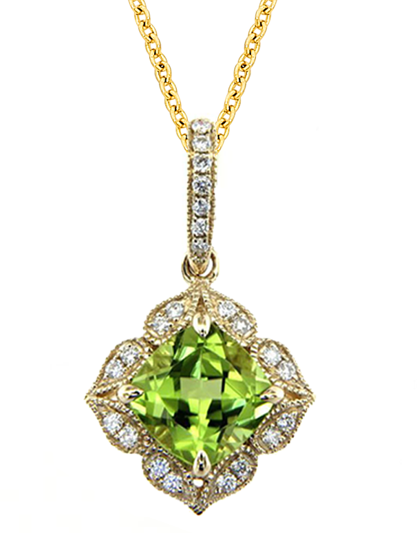 Peridot Pendant - 14ct Yellow Gold Peridot and Diamond Pendant - 787078