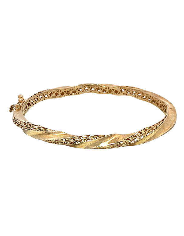 Gold Bangle - 10ct Yellow Gold Twist Hinged Bangle - 787098