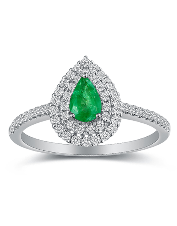 Emerald Ring - 14ct White Gold Emerald and Diamond Ring - 787114