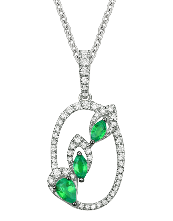 Emerald Pendant - 14ct White Gold Emerald & Diamond Pendant - 787151