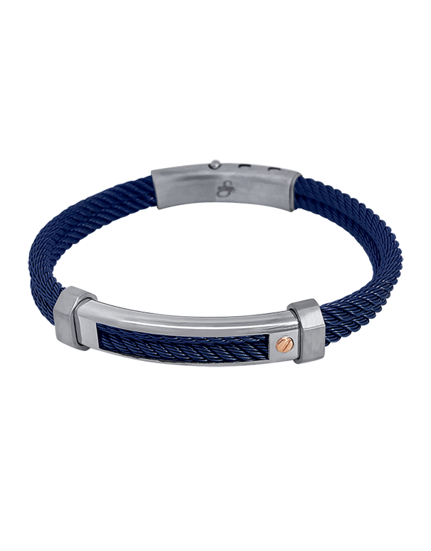 S-STEEL Bracelet - Stainless Steel Men's Blue Tone Double Twist Style Bracelet with 18ct Rose Gold Screw - 787564