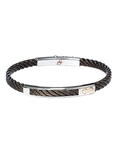 S-STEEL Bracelet - Stainless Steel Men's Coffee Tone Twist Style Bracelet with 18ct Rose Gold Screws - 787872