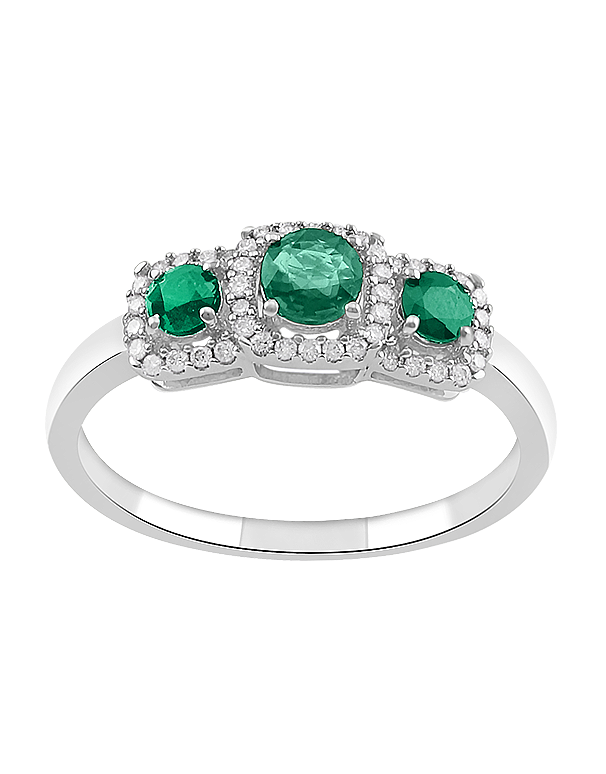 Emerald Ring - 10ct White Gold Emerald & Diamond Ring - 787987