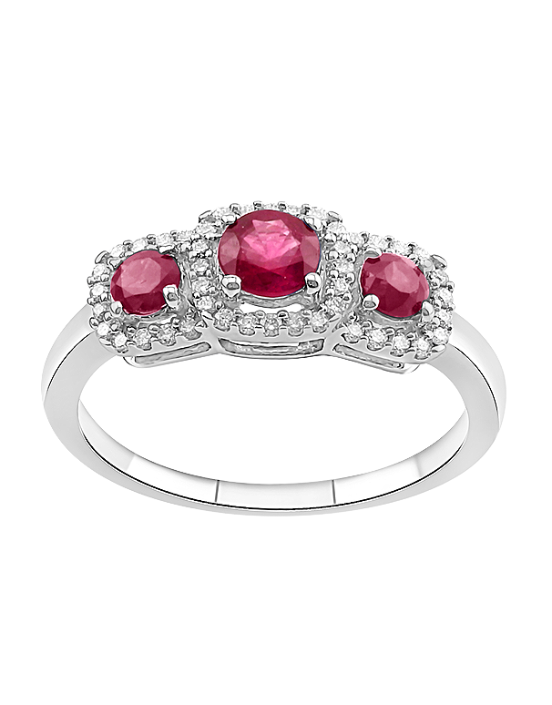 Ruby Ring - 10ct White Gold Ruby & Diamond Ring - 787988