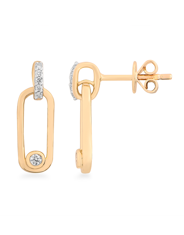 Diamond Earrings - 10ct Yellow Gold Diamond Set Paper Clip Style Earrings - 788016