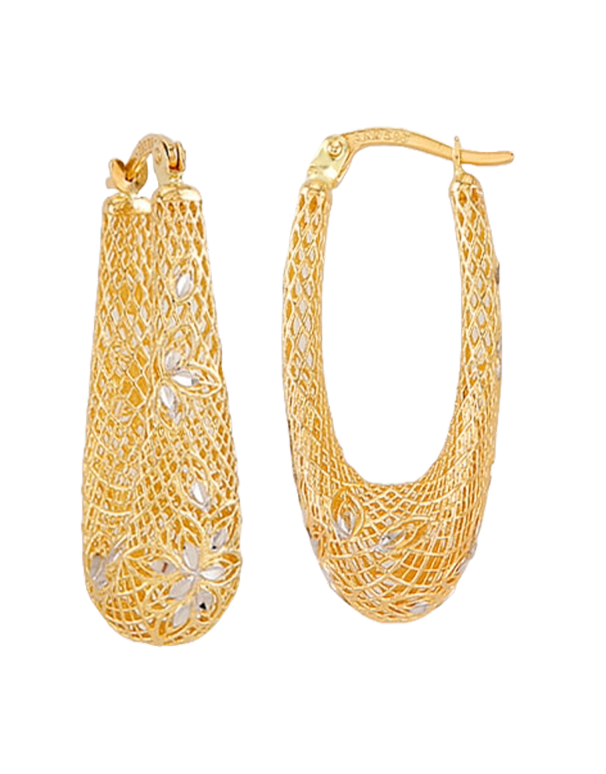 Gold Earrings - 10ct Two Tone Hoop Earrings-788021