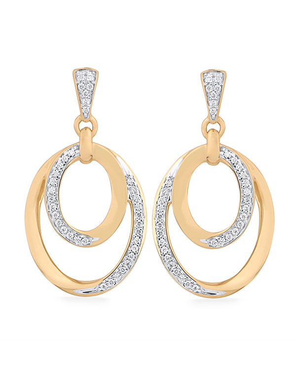 Diamond Earrings - 10ct Yellow Gold Diamond Set Oval Earrings - 788028