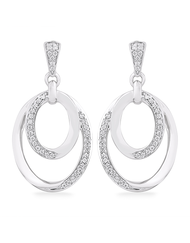 Diamond Earrings - 10ct White Gold Diamond Set Oval Earrings - 788029