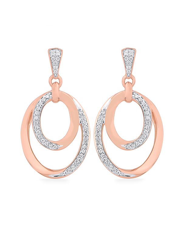 Diamond Earrings - 10ct Rose Gold Diamond Set Oval Earrings - 788030