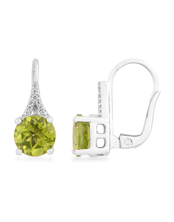 Peridot Earrings - 10ct White Gold Peridot & Diamond Earrings - 788038