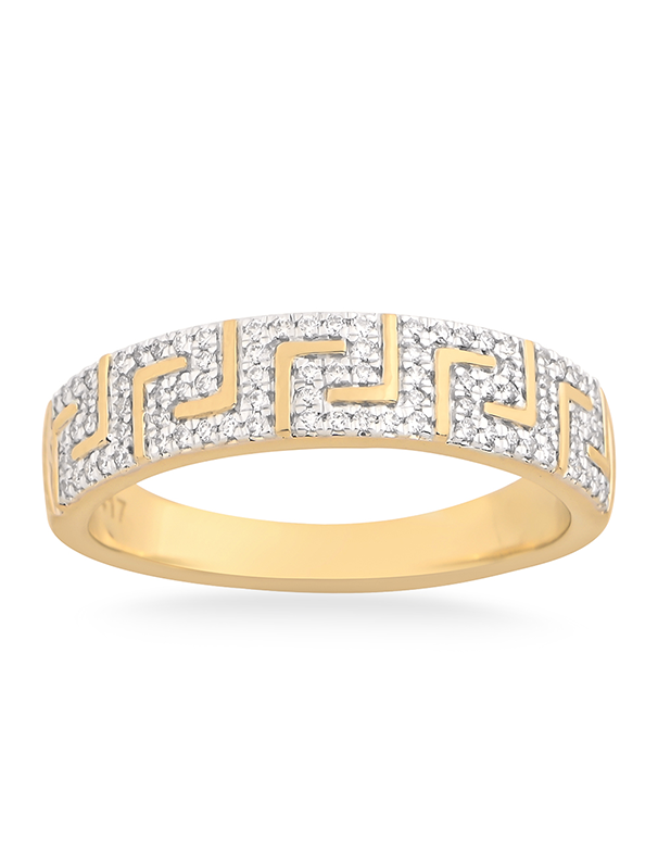 Diamond Ring - 10ct Yellow Gold Diamond Set Greek Pattern Ring - 788039