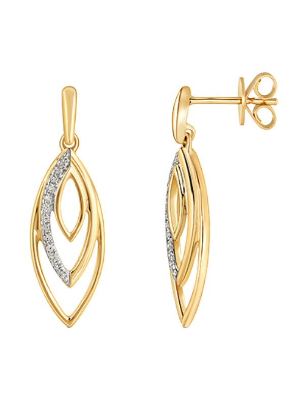 Diamond Earrings - 10ct Yellow Gold Diamond Set Drop Stud Earrings - 788046