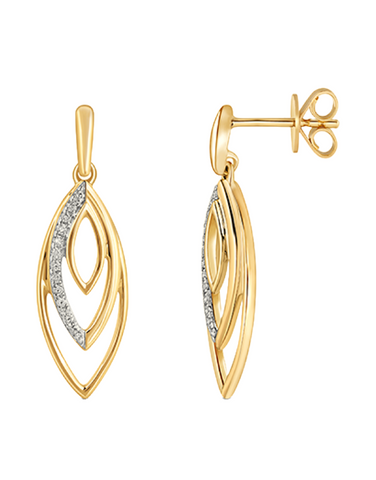 Diamond Earrings - 10ct Yellow Gold Diamond Set Drop Stud Earrings - 788046