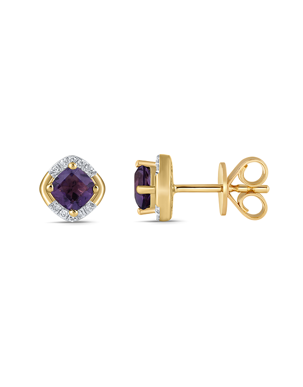 Amethyst Earrings - 10ct Yellow Gold Amethyst & Diamond Stud Earrings - 788048