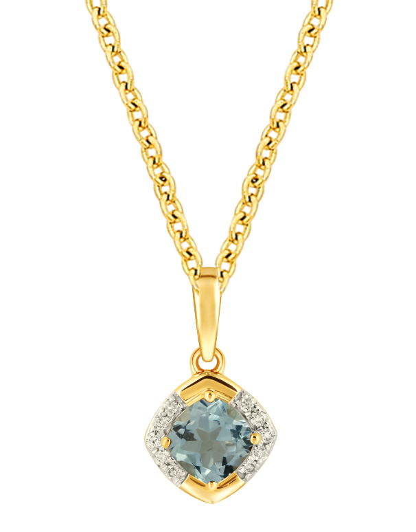 Blue Topaz Pendant - 10ct Yellow Gold Blue Topaz & Diamond Pendant - 788051