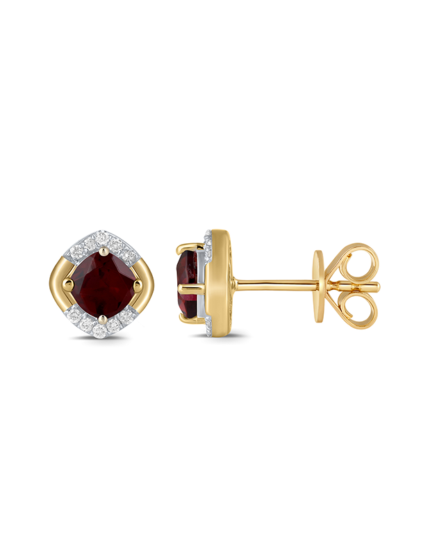 Garnet Earrings - 10ct Yellow Gold Garnet & Diamond Stud Earrings - 788054