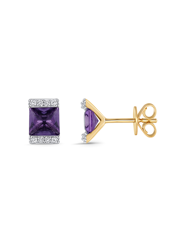 Amethyst Earrings - 10ct Yellow Gold Amethyst & Diamond Stud Earrings - 788060