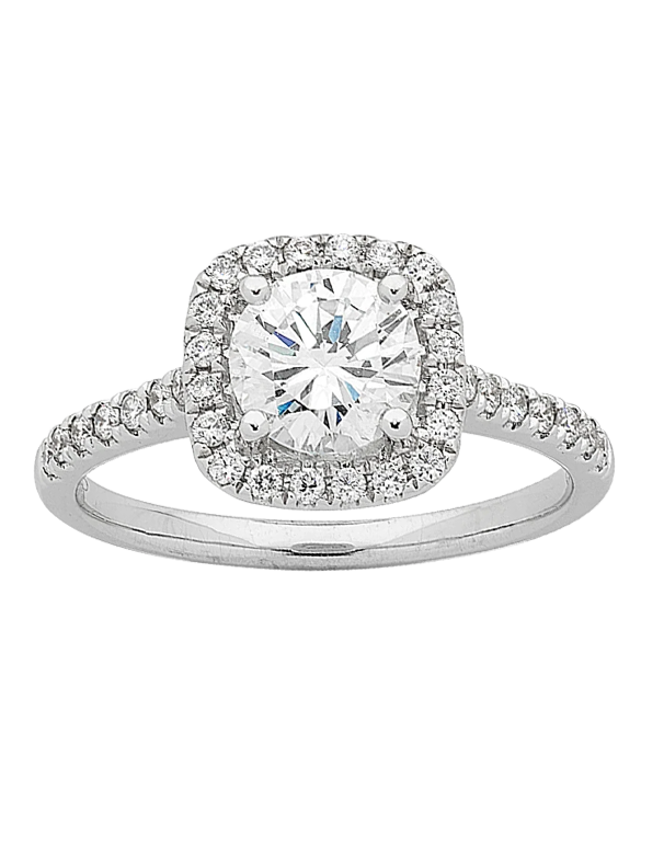 Diamond Ring - 18ct Round Brilliant Cut Halo Engagement Ring - 758328