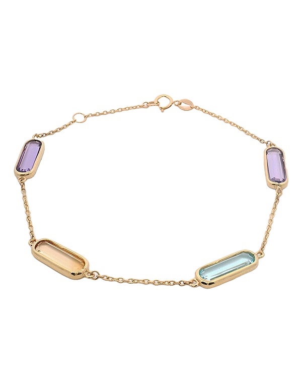 10ct Yellow Gold Blue Topaz, Amethyst and Citrine Bracelet - 788592