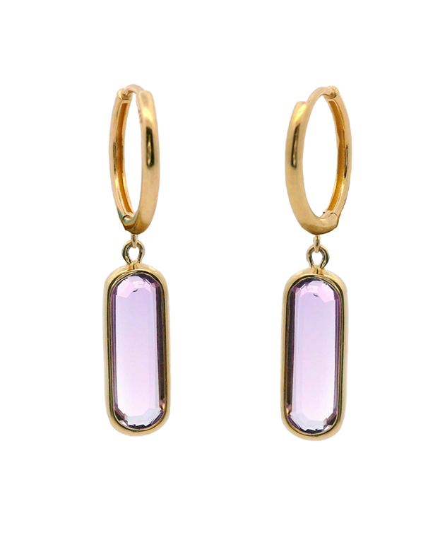 Amethyst Earrings - 10ct Yellow Gold Amethyst Drop Hoop Earrings - 788594
