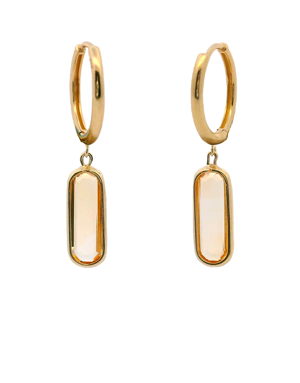 Citrine Earrings - 10ct Yellow Gold Citrine Drop Hoop Earrings - 788595