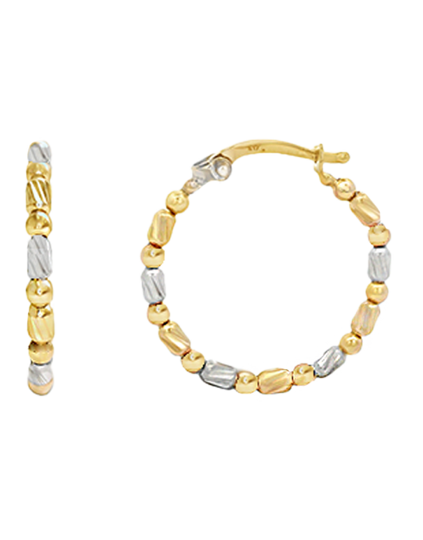 Gold Earrings - 10ct Two Tone Bead Hoop Earrings-788750