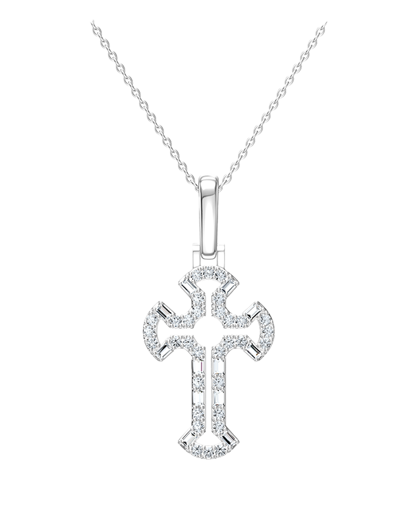 Diamond Pendant - 10ct White Gold Diamond Set Cross Pendant - 789341