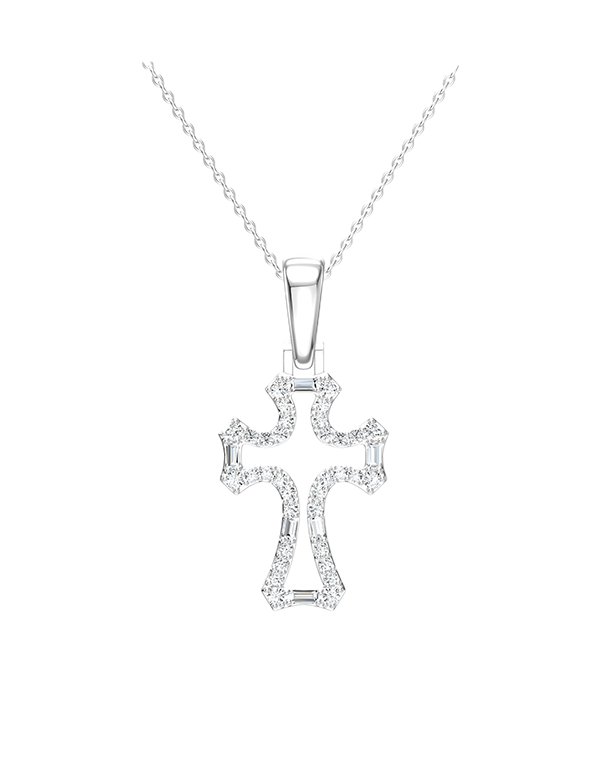 Diamond Pendant - 10ct White Gold Diamond Set Cross Pendant - 789343