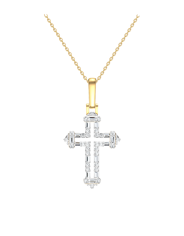 Diamond Pendant - 10ct Yellow Gold Diamond Set Cross Pendant - 789344