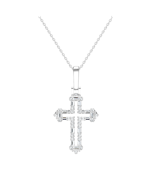 Diamond Pendant - 10ct White Gold Diamond Set Cross Pendant - 789345