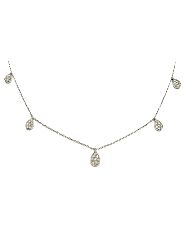 Diamond Necklet - 10ct White Gold Diamond Set Station Necklet - 789351