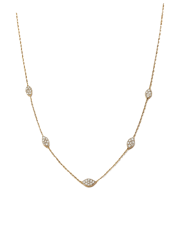 Diamond Necklet - 10ct Yellow Gold Diamond Set Station Necklet - 789352