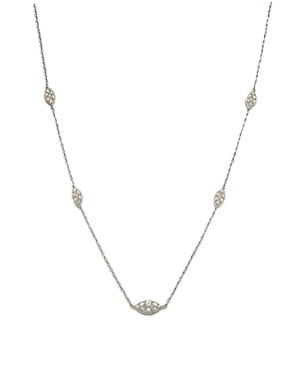Diamond Necklet - 10ct White Gold Diamond Set Station Necklet - 789353