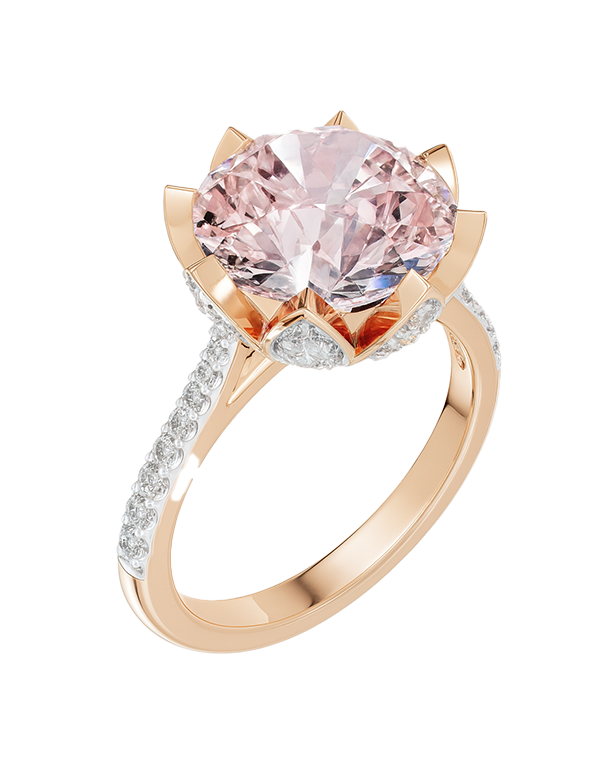 Rose Quartz -  14ct Rose Gold Rose Quartz and Diamond Cocktail Ring - 790242
