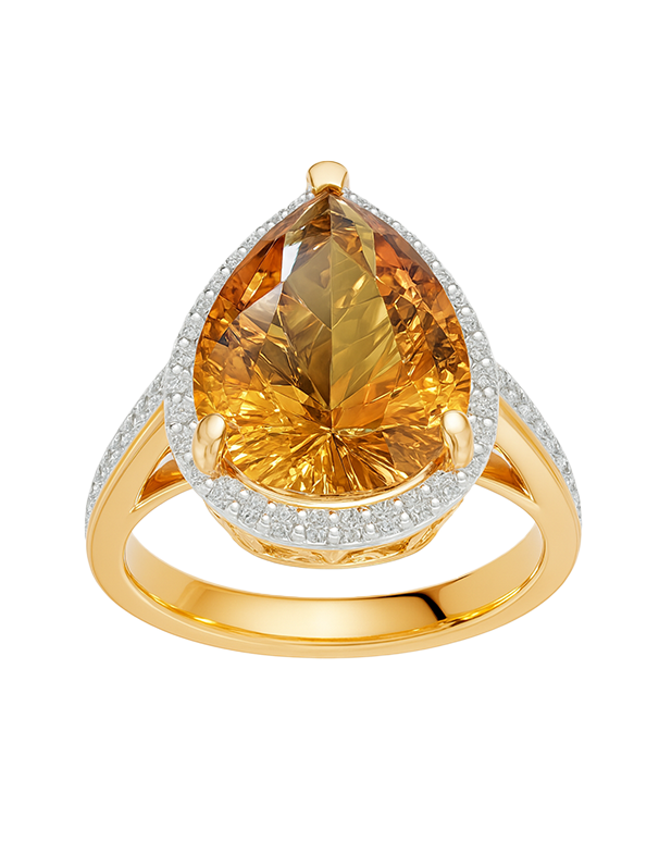 Citrine - 14ct Yellow Gold Citrine and Diamond Cocktail Ring - 790256