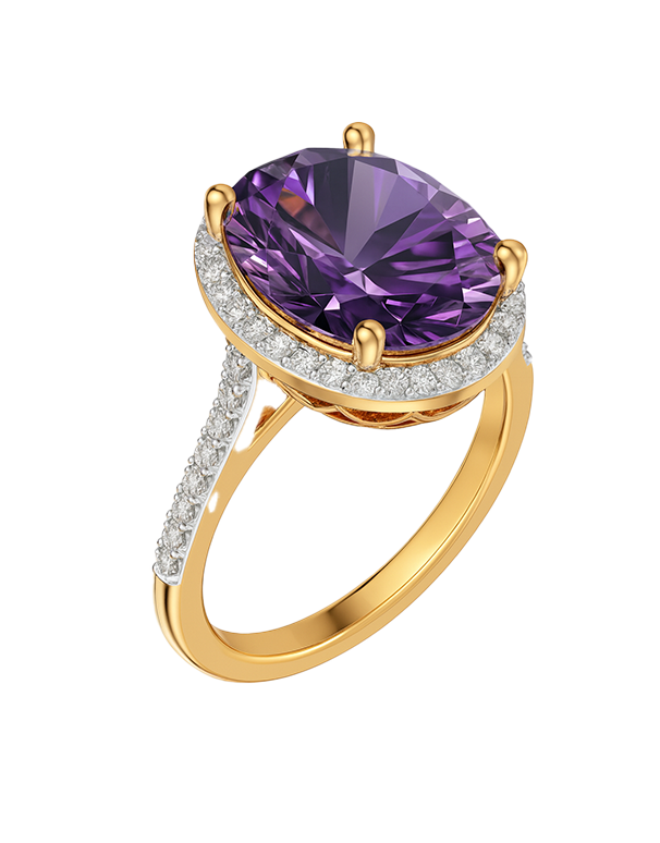 Amethyst - 14ct Yellow Gold Amethyst and Diamond Cocktail Ring - 790259