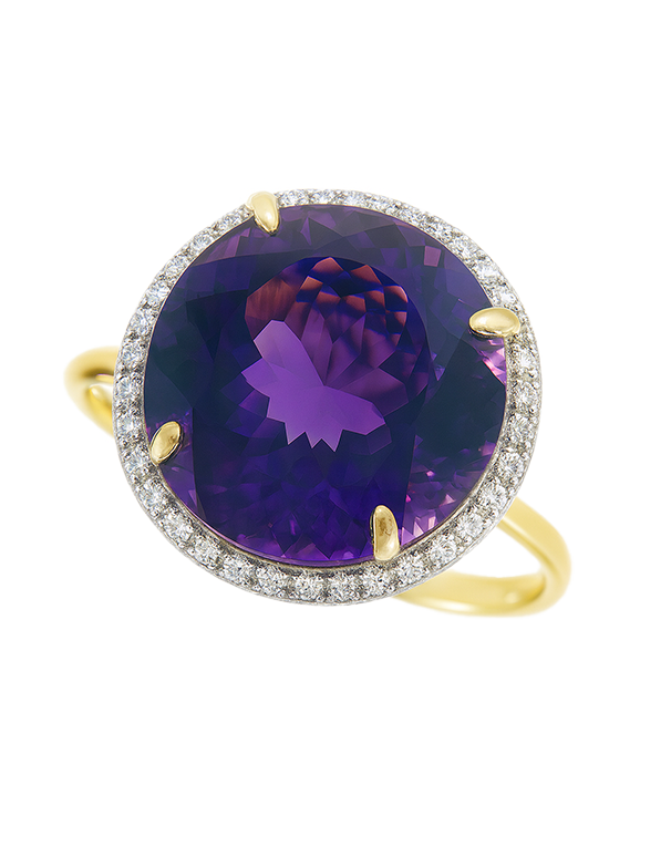 Amethyst - 14ct Yellow Gold Amethyst and Diamond Cocktail Ring - 790325
