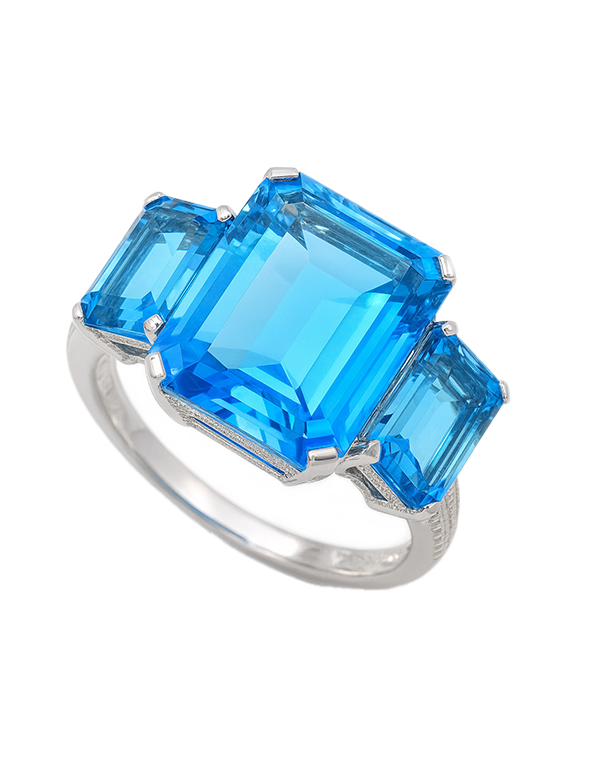 Blue Topaz - 14ct White Gold Blue Topaz and Diamond Cocktail Ring - 790326