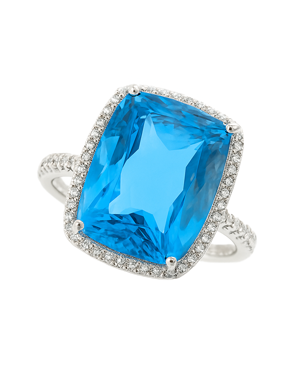 Blue Topaz - 14ct White Gold Blue Topaz and Diamond Cocktail Ring - 790329